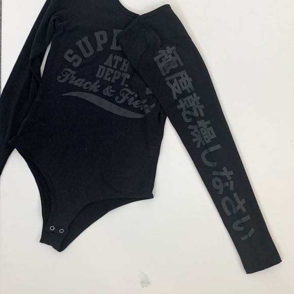 New Womens Black + Silver SuperDry Track + Field Long Sleeve Bodysuit Size M 🖤 - Picture 2 of 5
